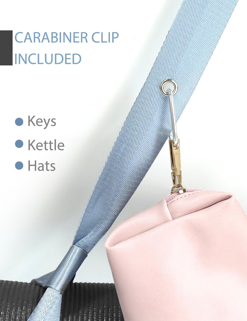 Yoga Mat Strap with Carabiner Clip, Adjustable Carrier for Yoga Mats, Sky Blue [MAT NOT Included]