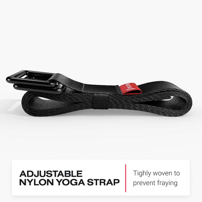 Yoga Strap | 6 ft. Adjustable and Durable Nylon Strap with Corrosion Resistant Zinc Alloy Rings for Stretching, Pilates, and Exercise, Black