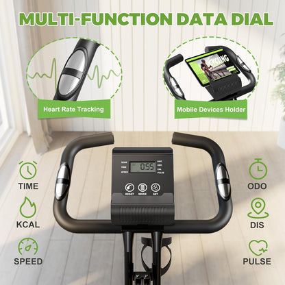 Caromix Folding Exercise Bike, 5 in 1 Stationary Bike with 16-Level Adjustable Magnetic Resistance, 330LB Capacity Indoor Workout Bike, Foldable Exercise Bike for Seniors and Adult