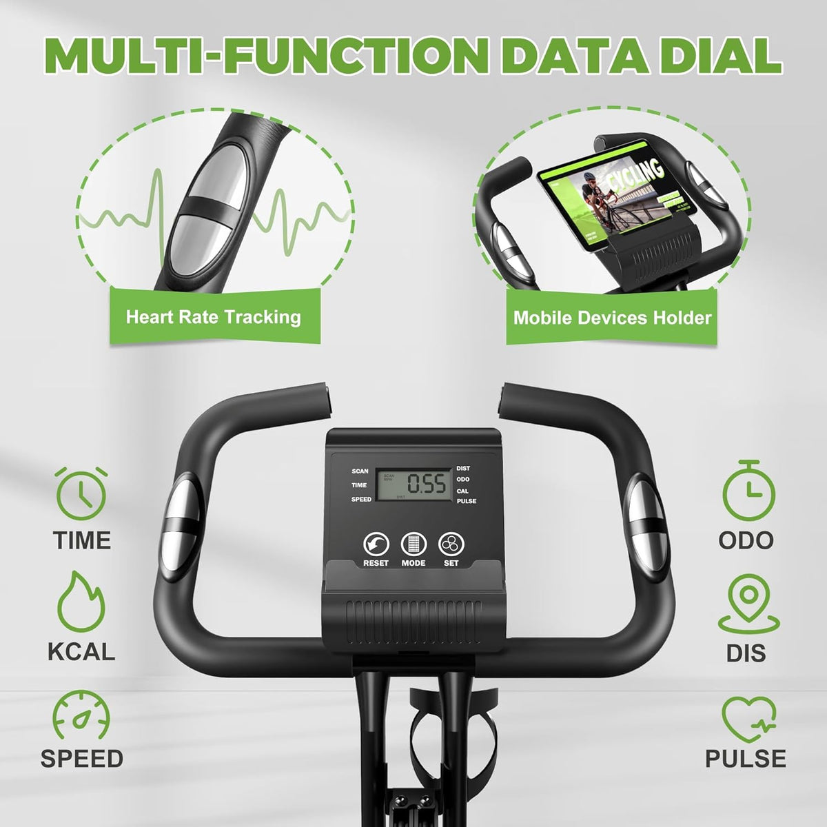 Caromix Folding Exercise Bike, 5 in 1 Stationary Bike with 16-Level Adjustable Magnetic Resistance, 330LB Capacity Indoor Workout Bike, Foldable Exercise Bike for Seniors and Adult