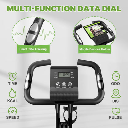 Caromix Folding Exercise Bike, 5 in 1 Stationary Bike with 16-Level Adjustable Magnetic Resistance, 330LB Capacity Indoor Workout Bike, Foldable Exercise Bike for Seniors and Adult