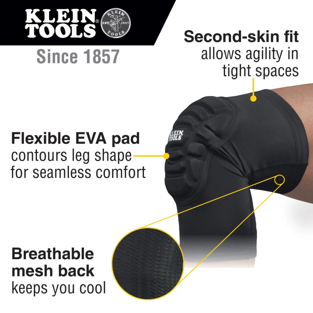 60492 Knee Pads, Lightweight Padded Knee Sleeves, Breathable Mesh Back, Elastic Cuff with Slip-Resistant Silicone, Black, M/L
