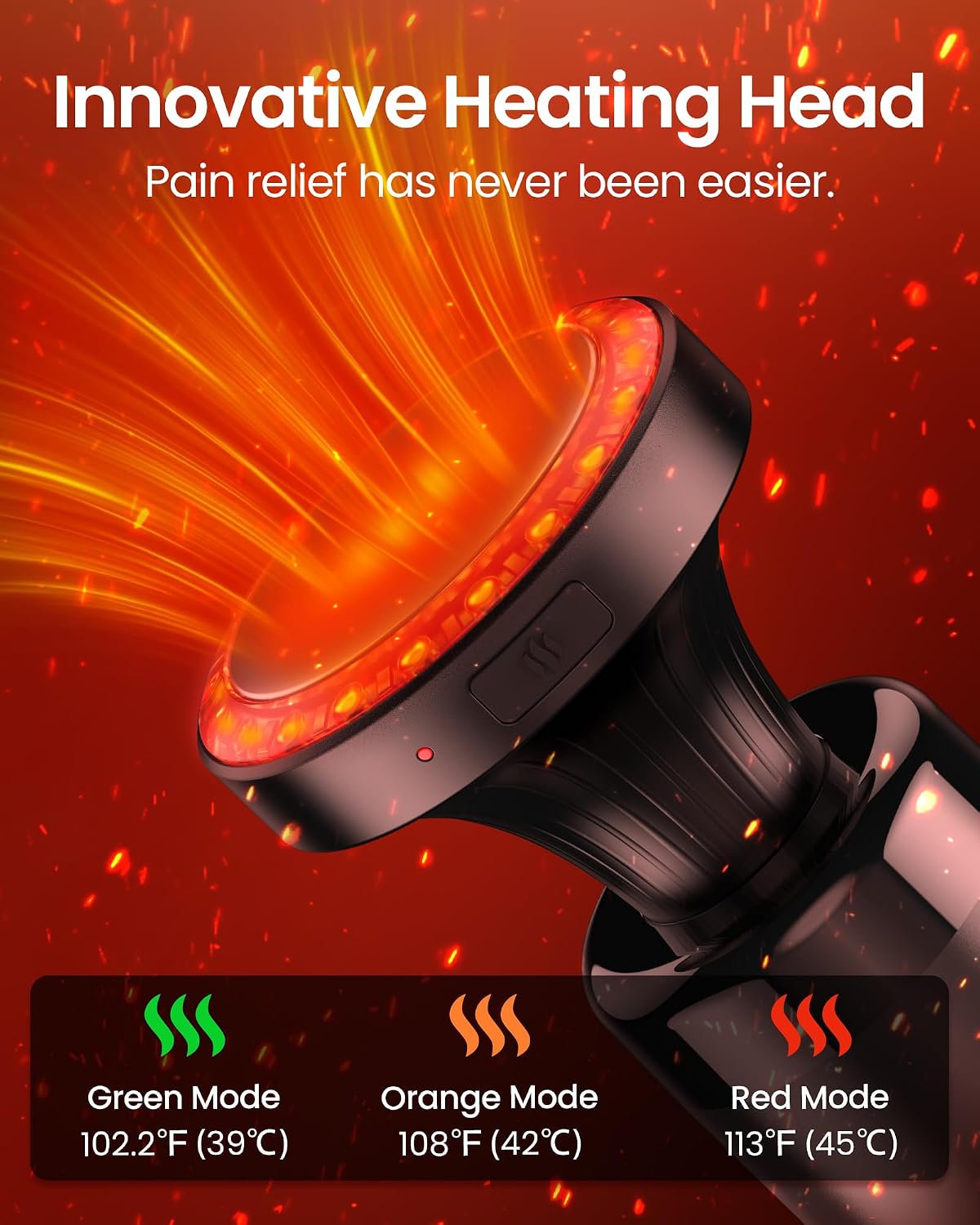 Massage Gun with Heat,Massage Gun Deep Tissue with Extension Handle & 3 Adjustable Angles,Handheld Percussion Back Massager for Muscle/Neck/Body Pain Relief with Portable Case,Blue