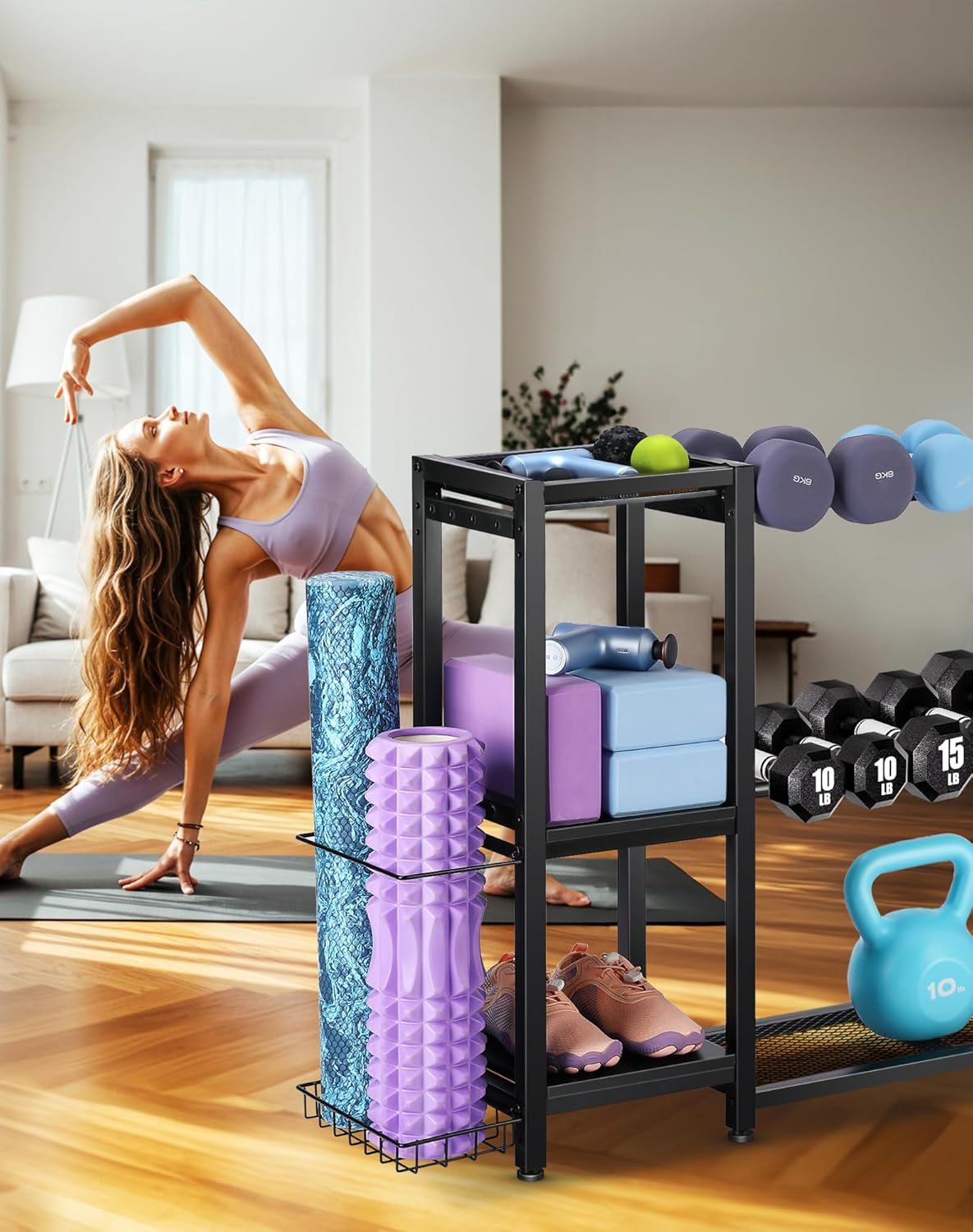 Dumbbell Rack Stand Only - Adjustable Weight Rack for Home Gym, Heavy-Duty Weight Stand for Dumbbells Kettlebells