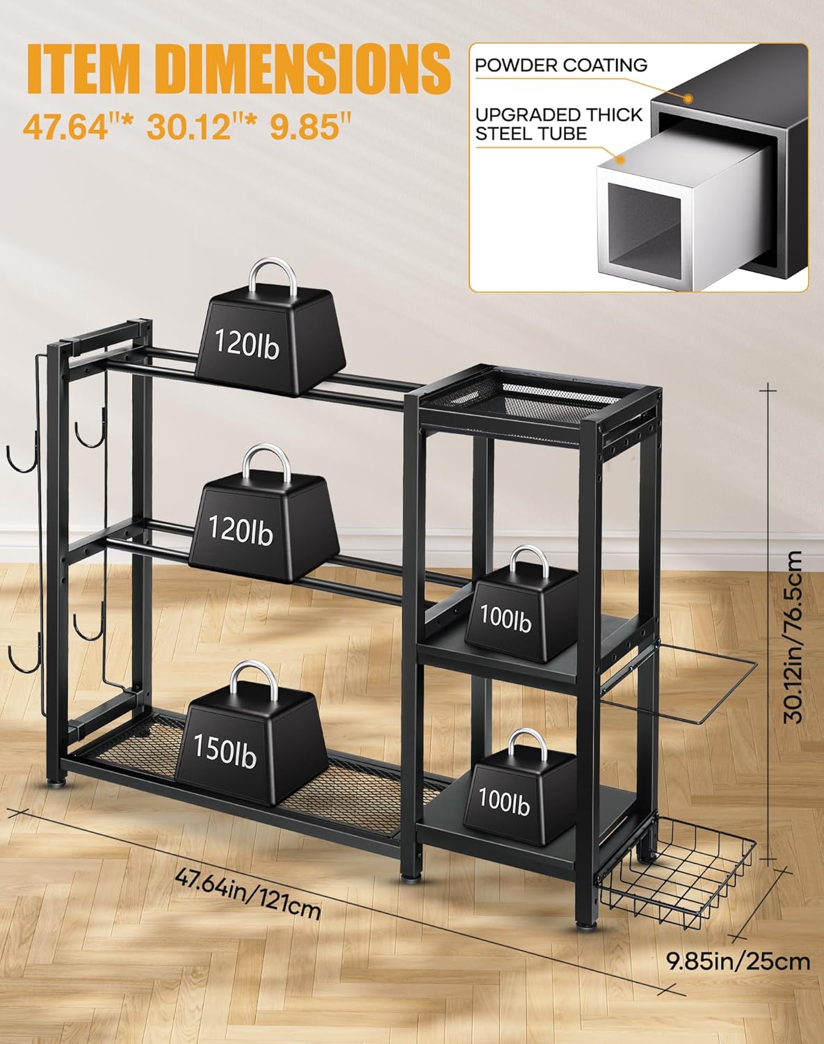 Dumbbell Rack Stand Only - Adjustable Weight Rack for Home Gym, Heavy-Duty Weight Stand for Dumbbells Kettlebells