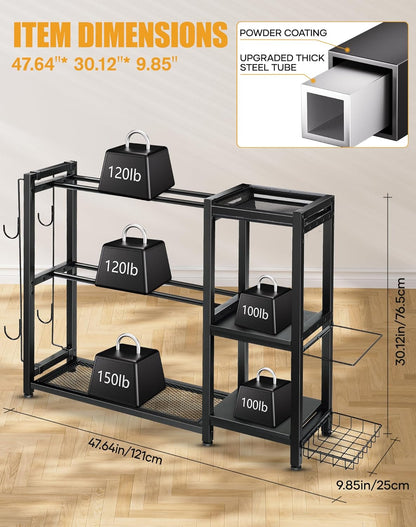 Dumbbell Rack Stand Only - Adjustable Weight Rack for Home Gym, Heavy-Duty Weight Stand for Dumbbells Kettlebells
