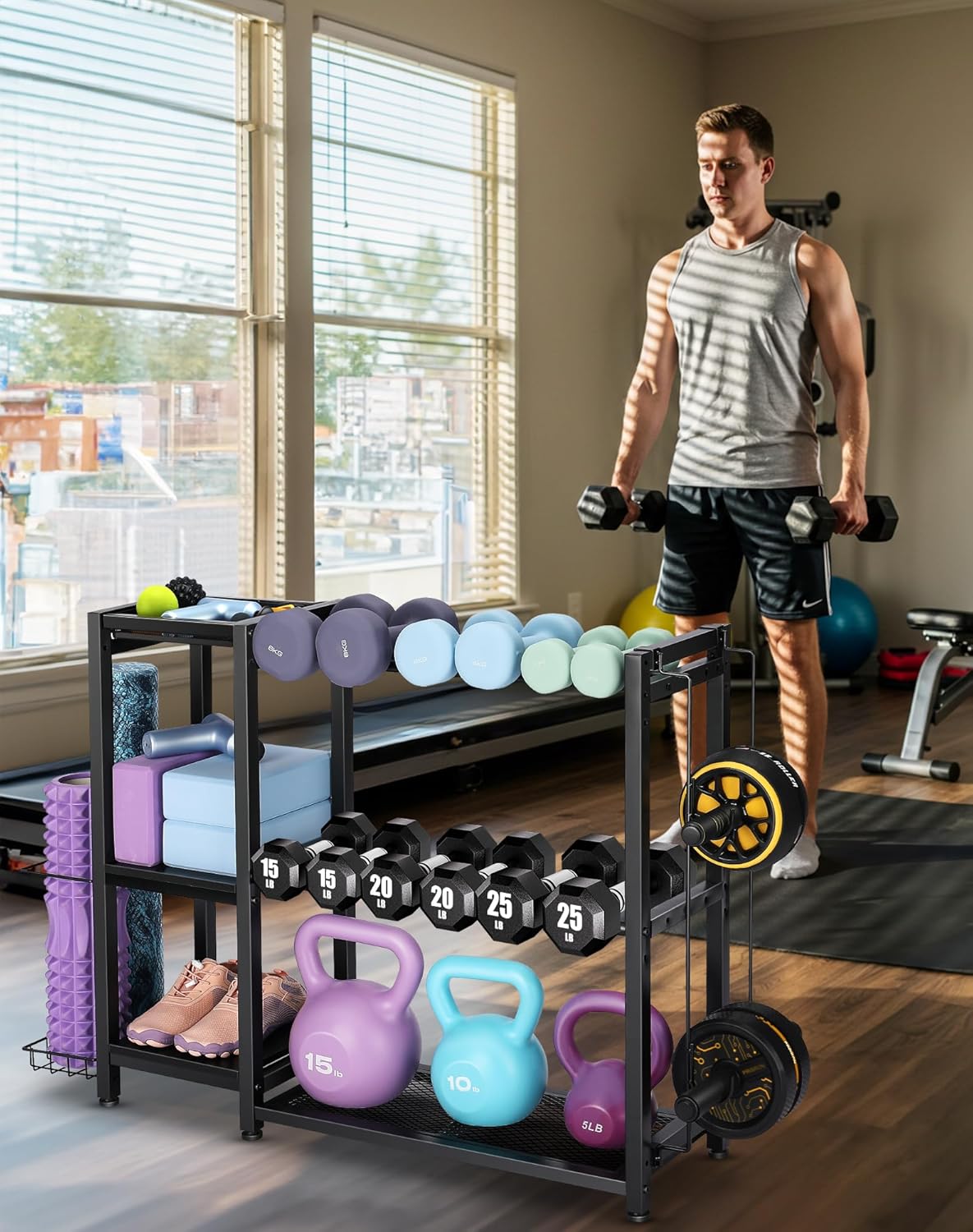 Dumbbell Rack Stand Only - Adjustable Weight Rack for Home Gym, Heavy-Duty Weight Stand for Dumbbells Kettlebells