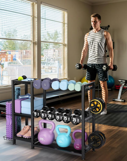 Dumbbell Rack Stand Only - Adjustable Weight Rack for Home Gym, Heavy-Duty Weight Stand for Dumbbells Kettlebells