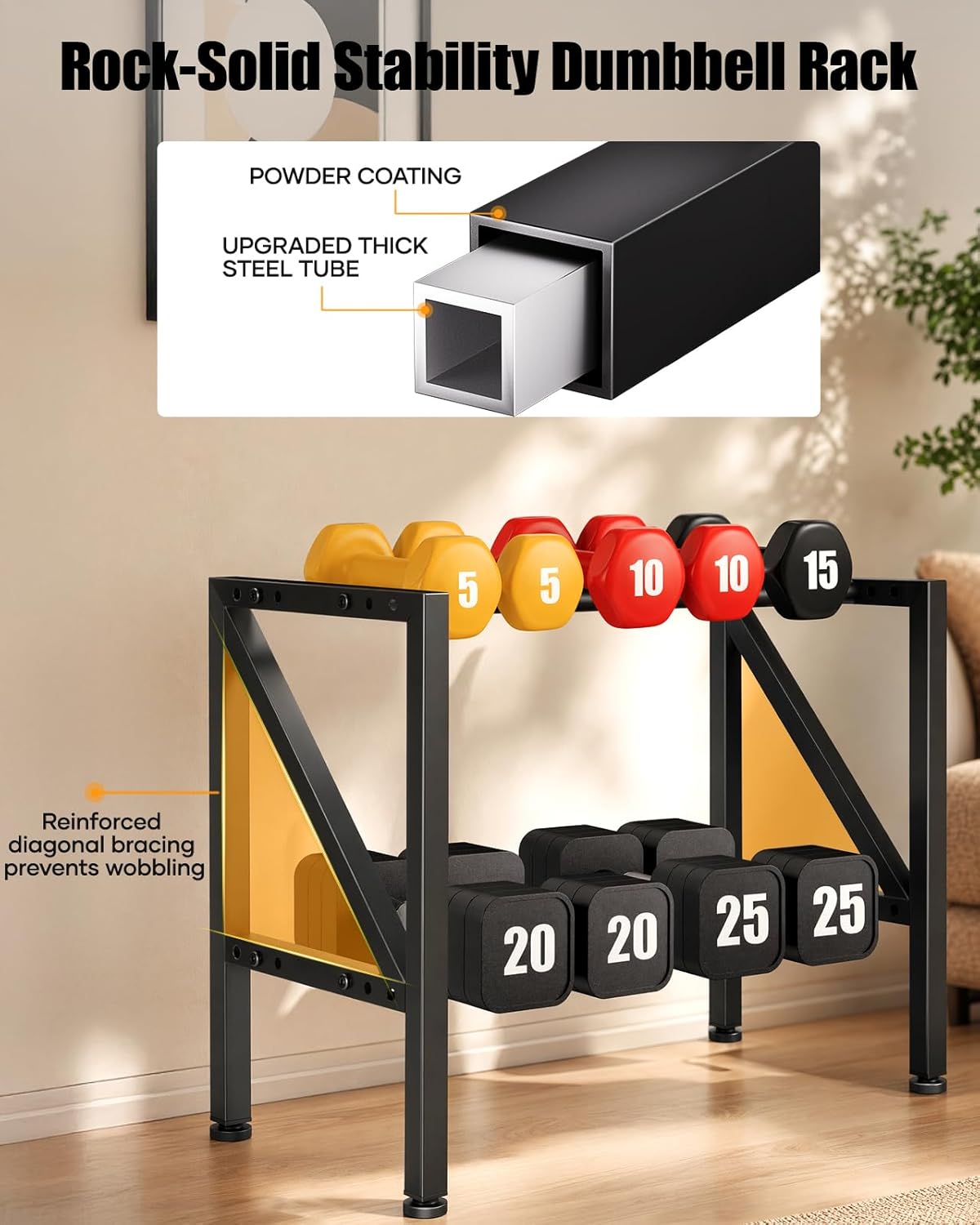 Dumbbell Rack Stand Only - Adjustable Weight Rack for Home Gym, Heavy-Duty Weight Stand for Dumbbells Kettlebells