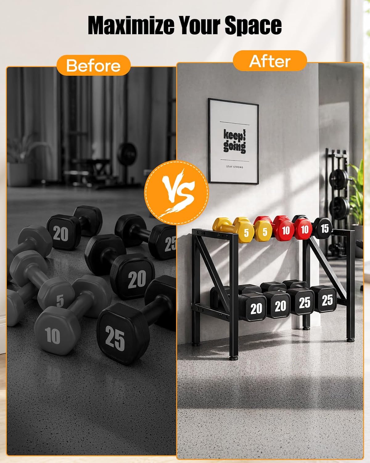 Dumbbell Rack Stand Only - Adjustable Weight Rack for Home Gym, Heavy-Duty Weight Stand for Dumbbells Kettlebells