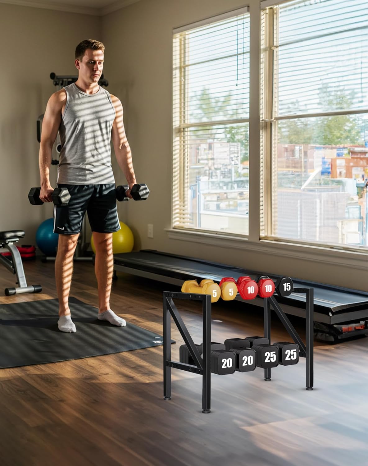 Dumbbell Rack Stand Only - Adjustable Weight Rack for Home Gym, Heavy-Duty Weight Stand for Dumbbells Kettlebells