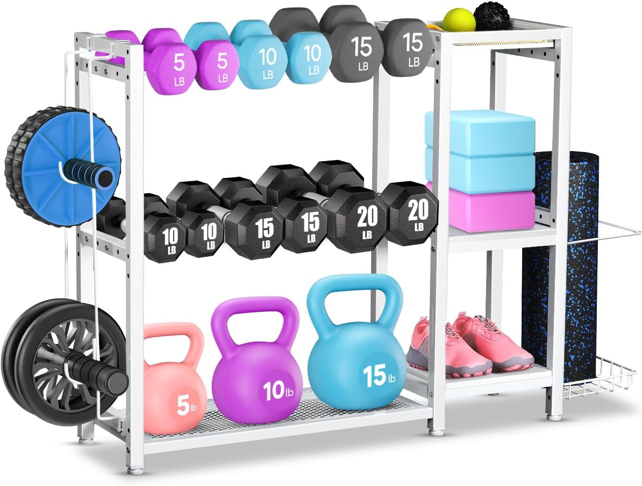 Dumbbell Rack Stand Only - Adjustable Weight Rack for Home Gym, Heavy-Duty Weight Stand for Dumbbells Kettlebells