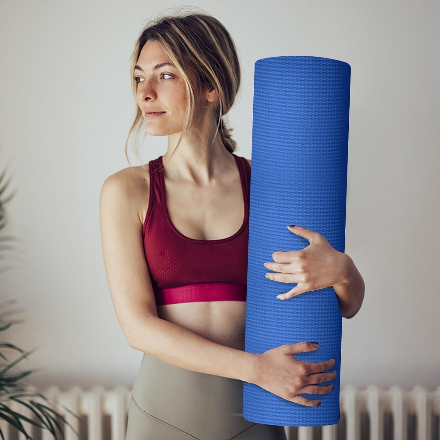 Yoga Mat with Strap 5mm Thick Non Slip Anti-Tear High Density Exercise Mat with Carrying Strap Hot Yoga Mat for Fitness, Home Yoga, Gym, Stretching, Workouts, Floor, Pilates
