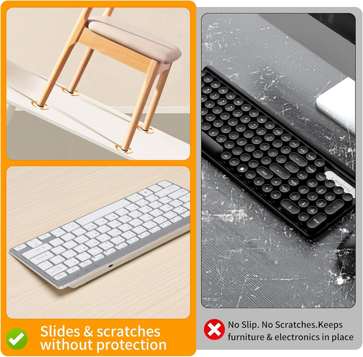 Non Slip Furniture Pads, Self Adhesive Rubber Pads with Anti Skid Stickers, Cuttable Rubber Sheet for Furniture and Appliances (4” × 40”)