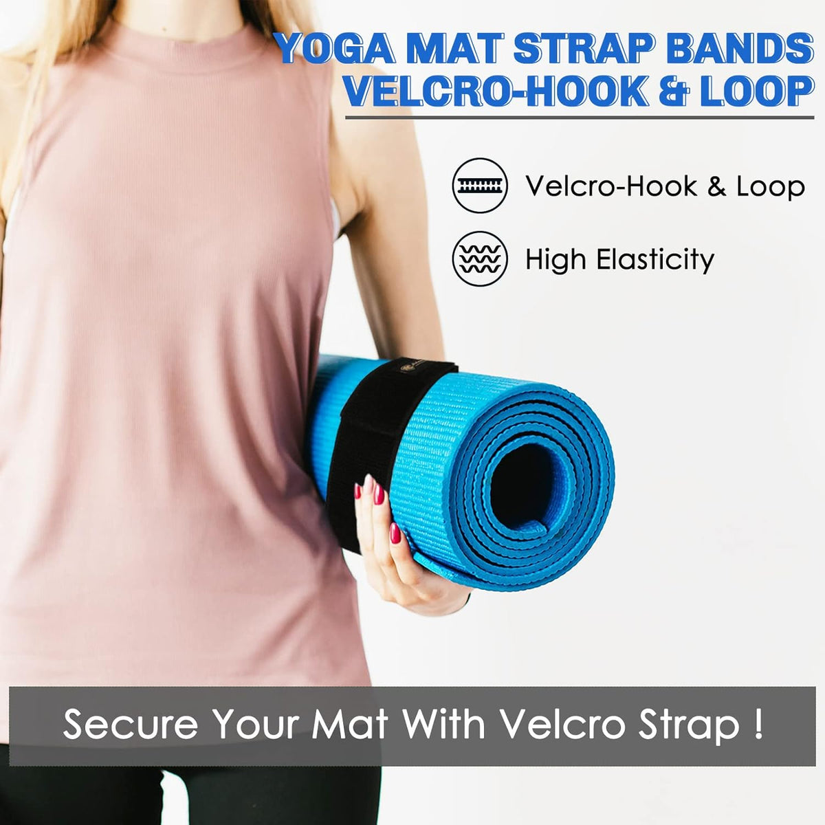 Yoga Mat Strap,Heavy Duty Bungee Straps Band,Wrap Organizer for Yoga Mat/Workout/Exercise(20" L x 2" W)