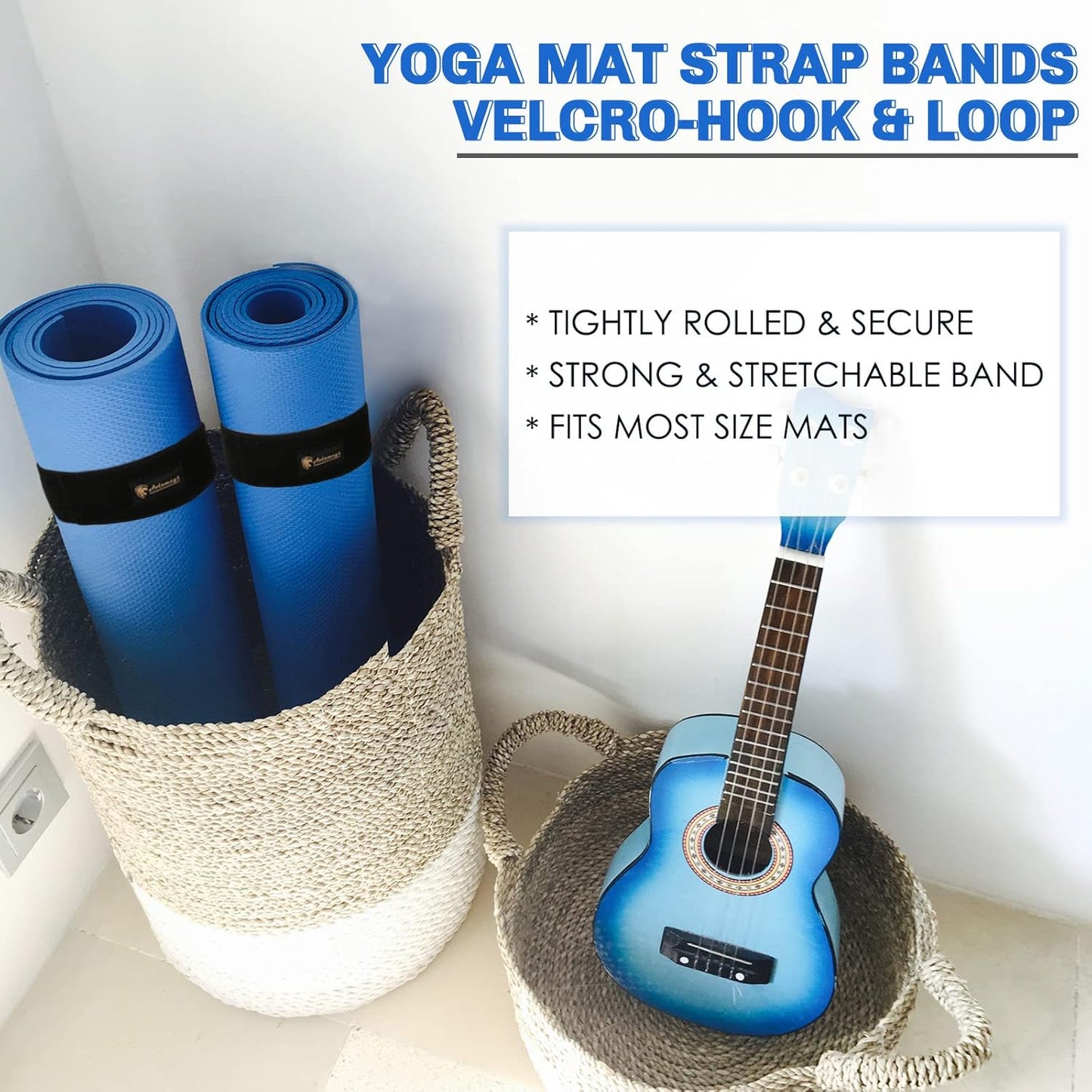 Yoga Mat Strap,Heavy Duty Bungee Straps Band,Wrap Organizer for Yoga Mat/Workout/Exercise(20" L x 2" W)
