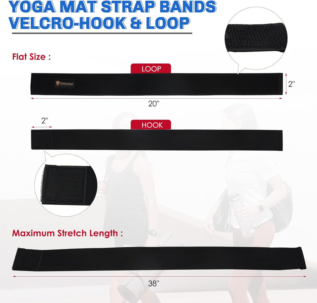 Yoga Mat Strap,Heavy Duty Bungee Straps Band,Wrap Organizer for Yoga Mat/Workout/Exercise(20" L x 2" W)