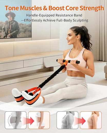 Pedal Resistance Bands with Handles, Upgraded 55LBS Thickened Latex Exercise Bands, Soft Foam Pedal, Sit Up Trainer for Abs Core Arms Legs, Home Gym Equipment for Pilates Yoga Physical Therapy