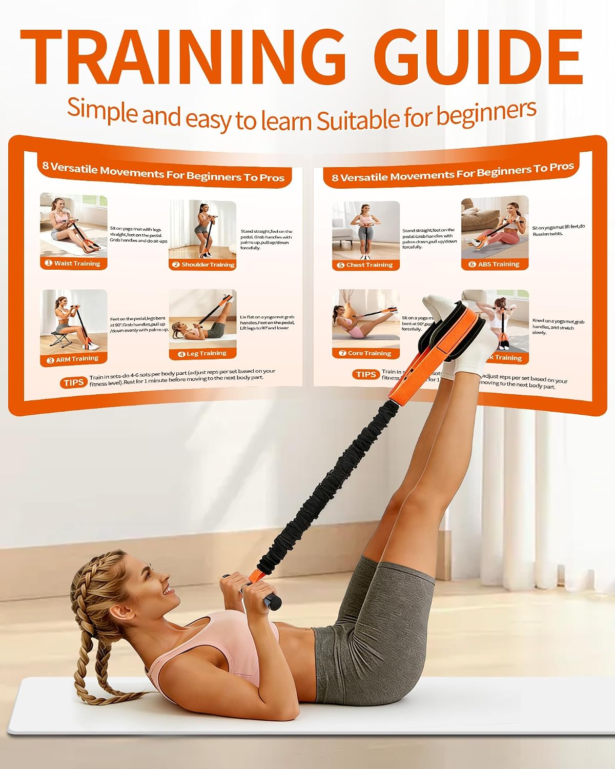 Pedal Resistance Bands with Handles, Upgraded 55LBS Thickened Latex Exercise Bands, Soft Foam Pedal, Sit Up Trainer for Abs Core Arms Legs, Home Gym Equipment for Pilates Yoga Physical Therapy