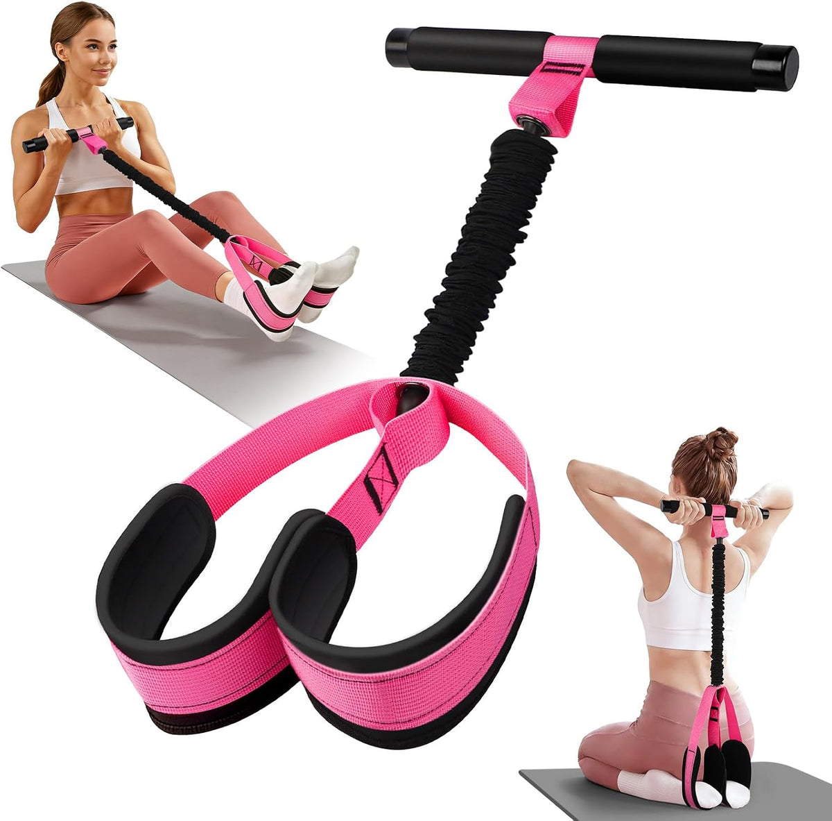Pedal Resistance Bands with Handles, Upgraded 55LBS Thickened Latex Exercise Bands, Soft Foam Pedal, Sit Up Trainer for Abs Core Arms Legs, Home Gym Equipment for Pilates Yoga Physical Therapy