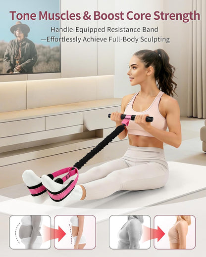 Pedal Resistance Bands with Handles, Upgraded 55LBS Thickened Latex Exercise Bands, Soft Foam Pedal, Sit Up Trainer for Abs Core Arms Legs, Home Gym Equipment for Pilates Yoga Physical Therapy