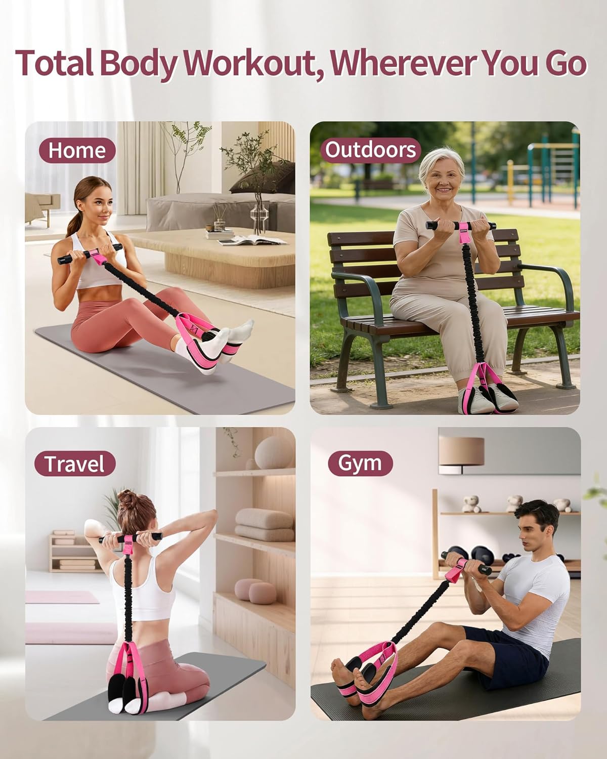 Pedal Resistance Bands with Handles, Upgraded 55LBS Thickened Latex Exercise Bands, Soft Foam Pedal, Sit Up Trainer for Abs Core Arms Legs, Home Gym Equipment for Pilates Yoga Physical Therapy