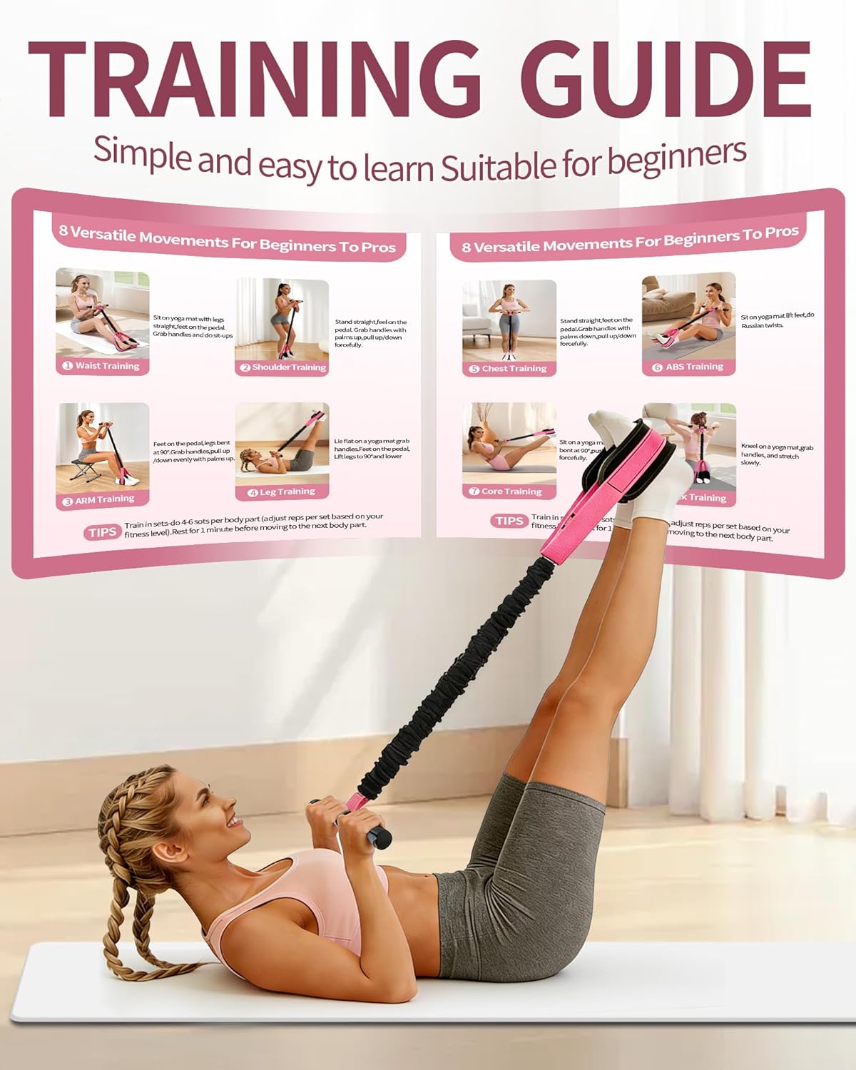 Pedal Resistance Bands with Handles, Upgraded 55LBS Thickened Latex Exercise Bands, Soft Foam Pedal, Sit Up Trainer for Abs Core Arms Legs, Home Gym Equipment for Pilates Yoga Physical Therapy