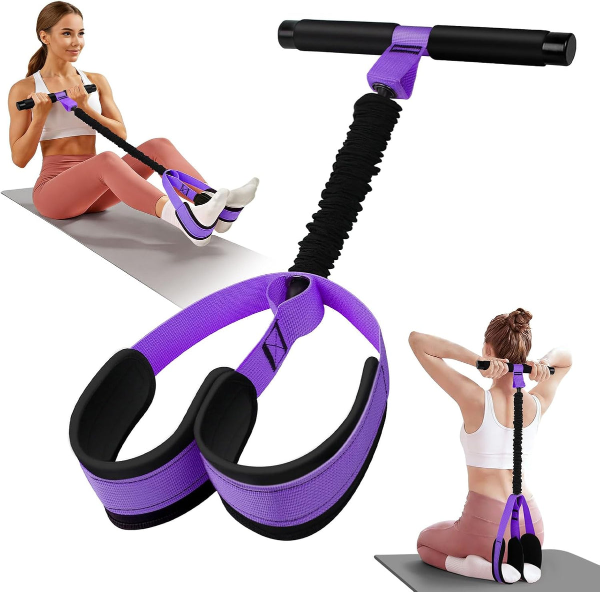 Pedal Resistance Bands with Handles, Upgraded 55LBS Thickened Latex Exercise Bands, Soft Foam Pedal, Sit Up Trainer for Abs Core Arms Legs, Home Gym Equipment for Pilates Yoga Physical Therapy