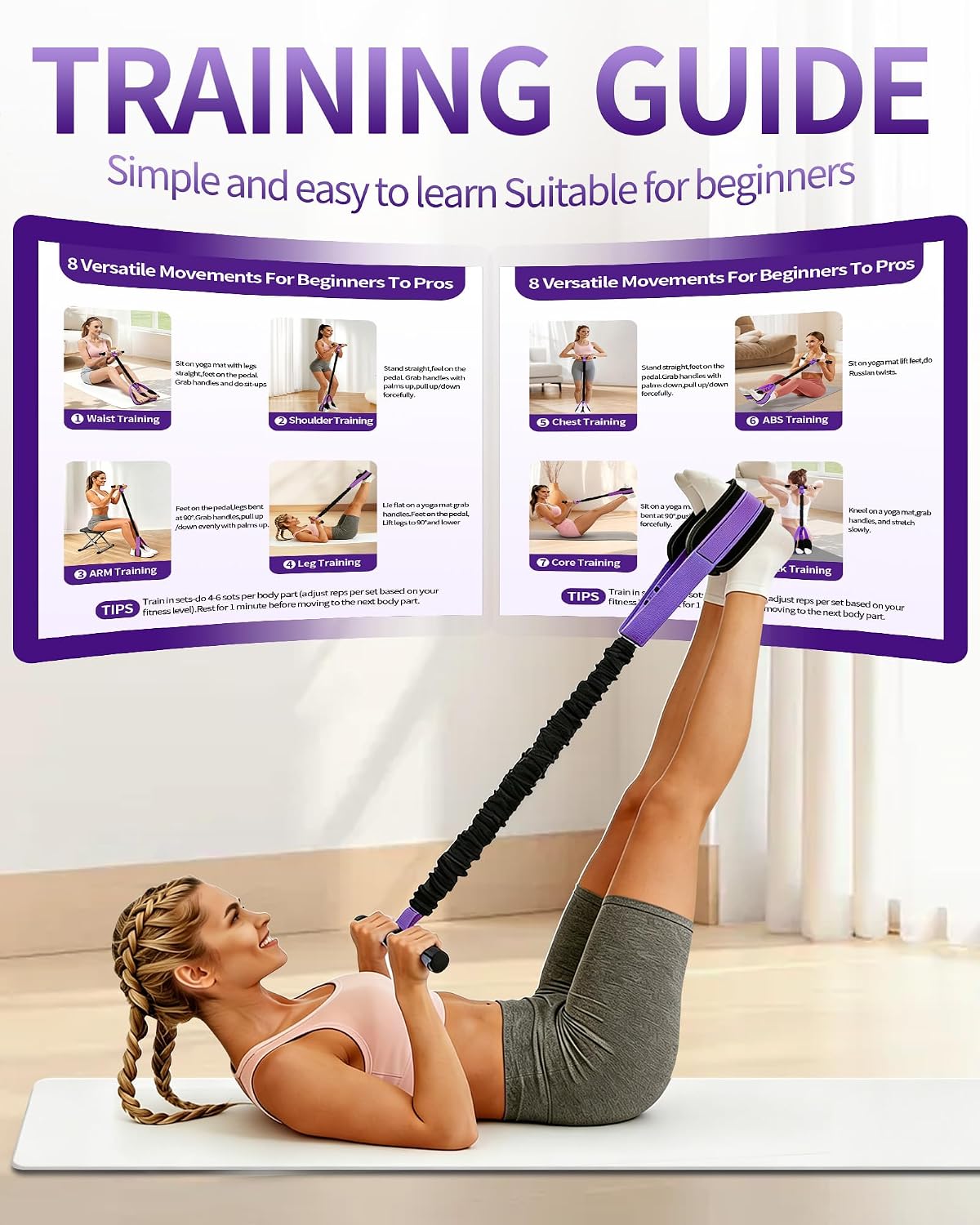 Pedal Resistance Bands with Handles, Upgraded 55LBS Thickened Latex Exercise Bands, Soft Foam Pedal, Sit Up Trainer for Abs Core Arms Legs, Home Gym Equipment for Pilates Yoga Physical Therapy
