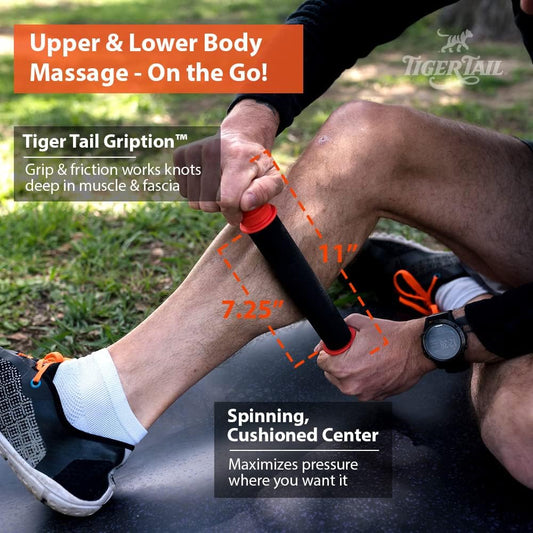 Tiger Tail 18in Massage Stick Portable Roller, Handheld, Deep Tissue Foam Roller, Body Massage and Myofascial Release Tool for Legs, Neck, Calves, Thighs, Shins & Back, The Original 18, Made in USA