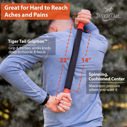 Tiger Tail 18in Massage Stick Portable Roller, Handheld, Deep Tissue Foam Roller, Body Massage and Myofascial Release Tool for Legs, Neck, Calves, Thighs, Shins & Back, The Original 18, Made in USA