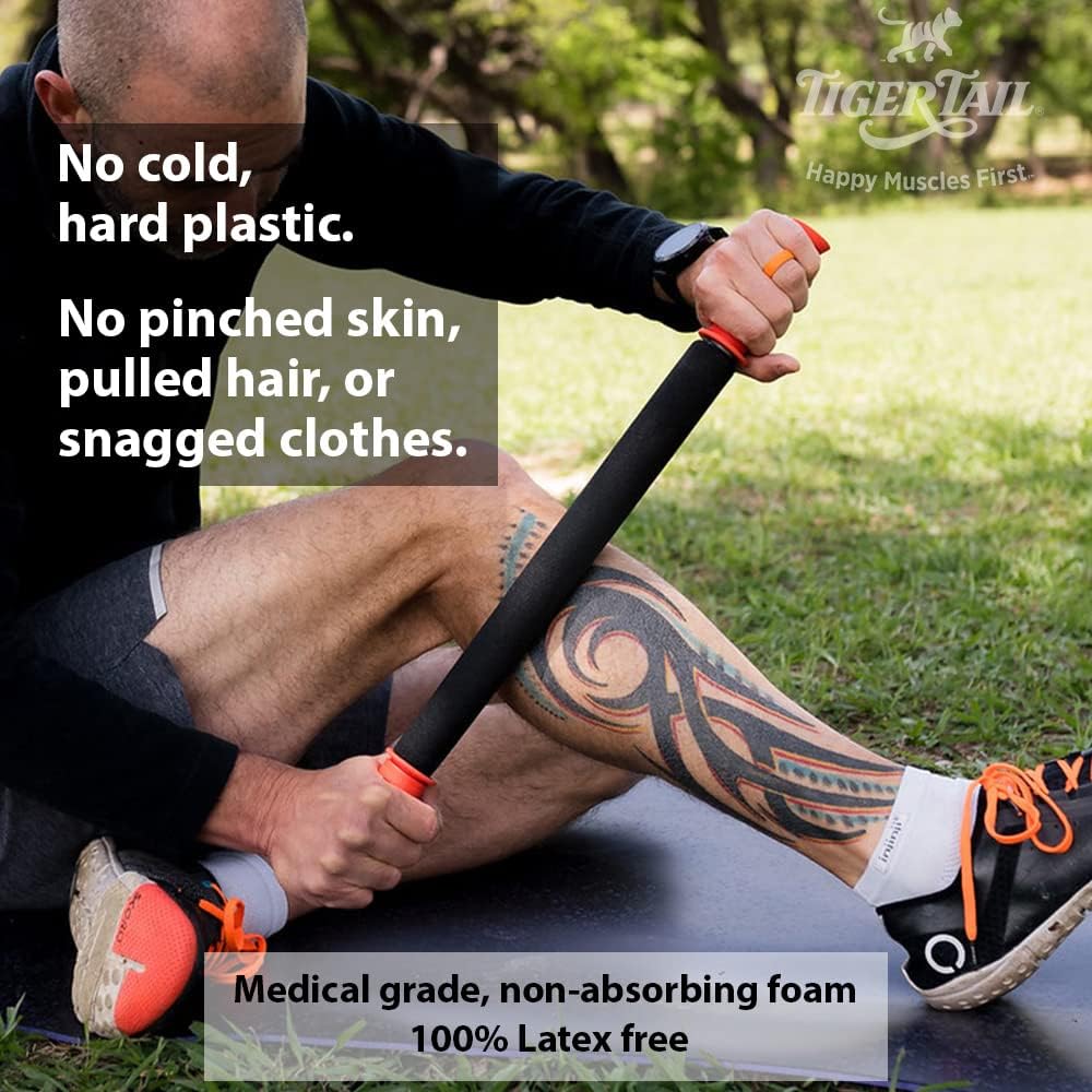 Tiger Tail 18in Massage Stick Portable Roller, Handheld, Deep Tissue Foam Roller, Body Massage and Myofascial Release Tool for Legs, Neck, Calves, Thighs, Shins & Back, The Original 18, Made in USA