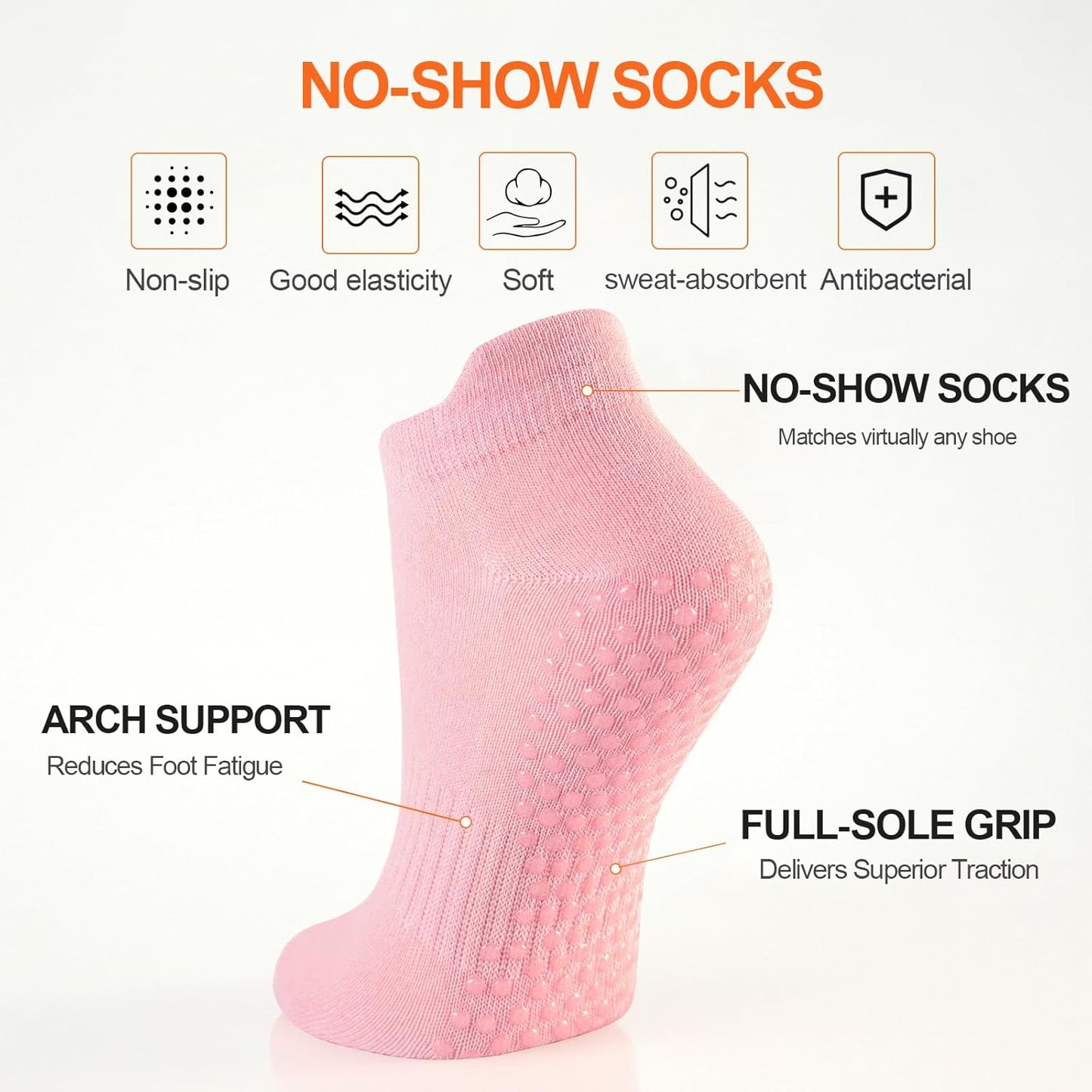 6 Pairs Pilates Socks for Women, Grip Yoga Crew Socks, Non Slip Grippy for Barre, Ballet, Dance & Hospital