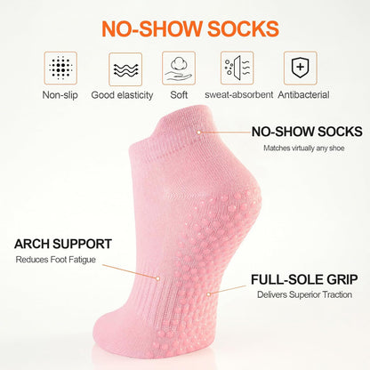 6 Pairs Pilates Socks for Women, Grip Yoga Crew Socks, Non Slip Grippy for Barre, Ballet, Dance & Hospital