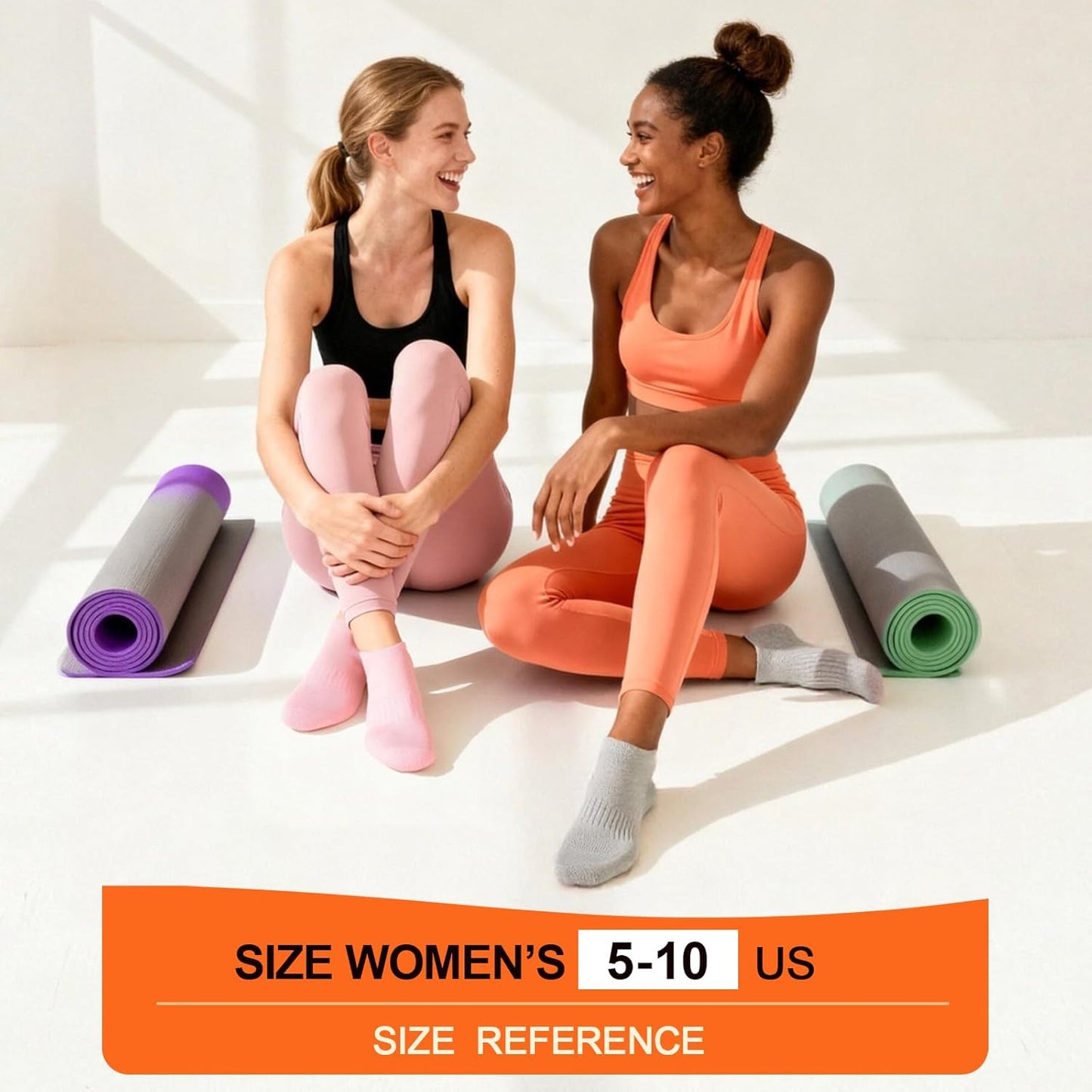 6 Pairs Pilates Socks for Women, Grip Yoga Crew Socks, Non Slip Grippy for Barre, Ballet, Dance & Hospital