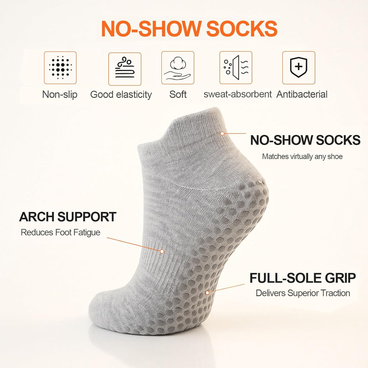 6 Pairs Pilates Socks for Women, Grip Yoga Crew Socks, Non Slip Grippy for Barre, Ballet, Dance & Hospital