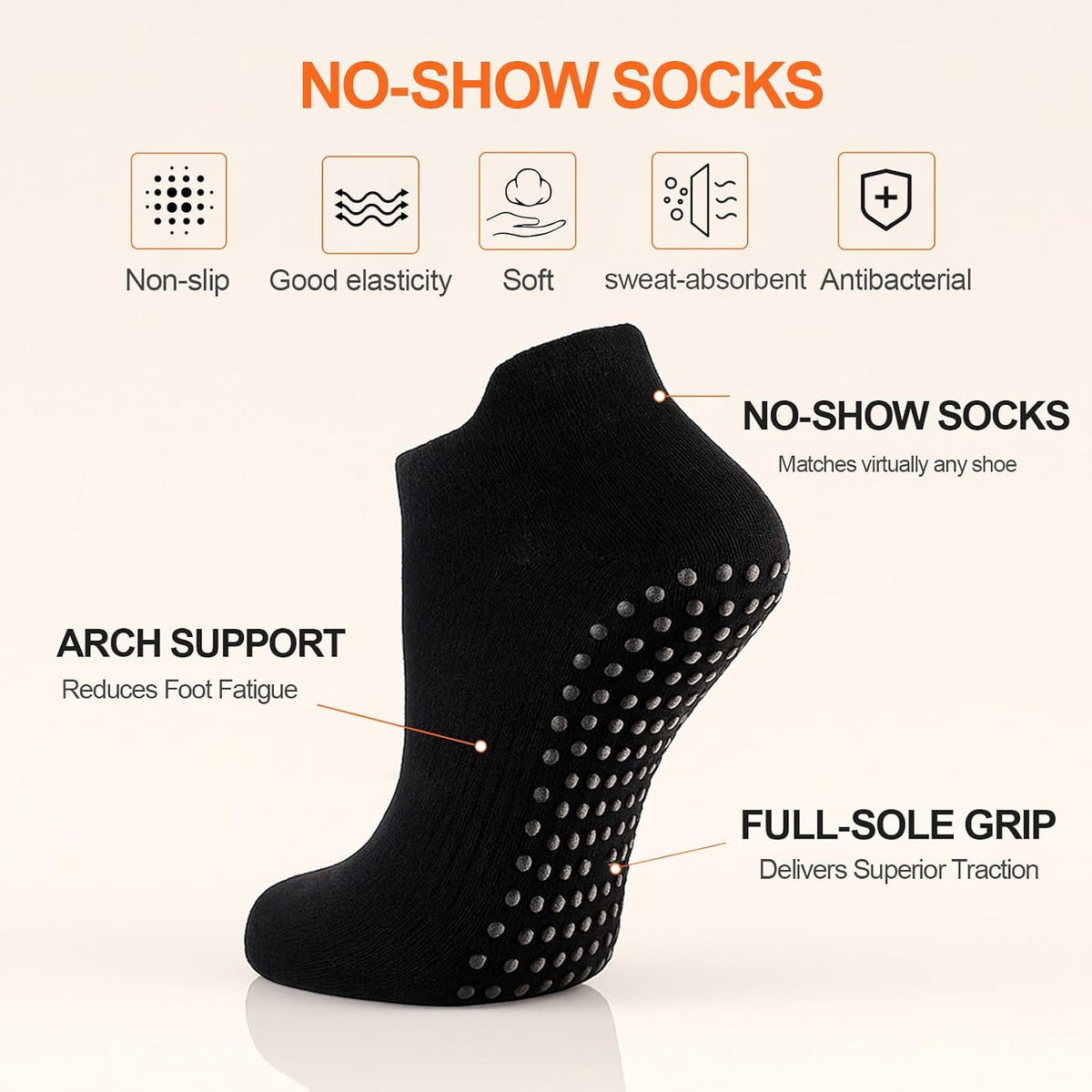6 Pairs Pilates Socks for Women, Grip Yoga Crew Socks, Non Slip Grippy for Barre, Ballet, Dance & Hospital
