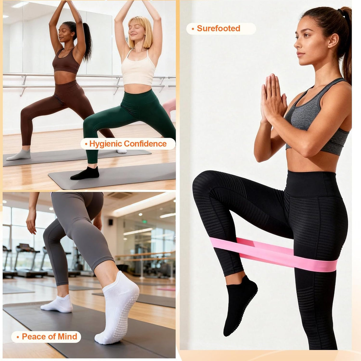 6 Pairs Pilates Socks for Women, Grip Yoga Crew Socks, Non Slip Grippy for Barre, Ballet, Dance & Hospital