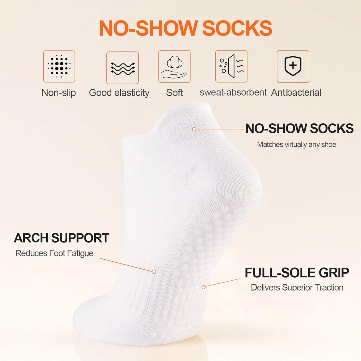 6 Pairs Pilates Socks for Women, Grip Yoga Crew Socks, Non Slip Grippy for Barre, Ballet, Dance & Hospital
