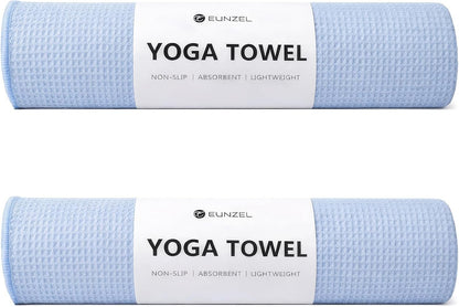 2 Pack Hot Yoga Towel, Non-Slip Yoga Mat Towel with Grip Dots Stickyfiber Sweat Absorbent Towel for Hot Yoga, Pilates and Workout 72" x 24", Blue