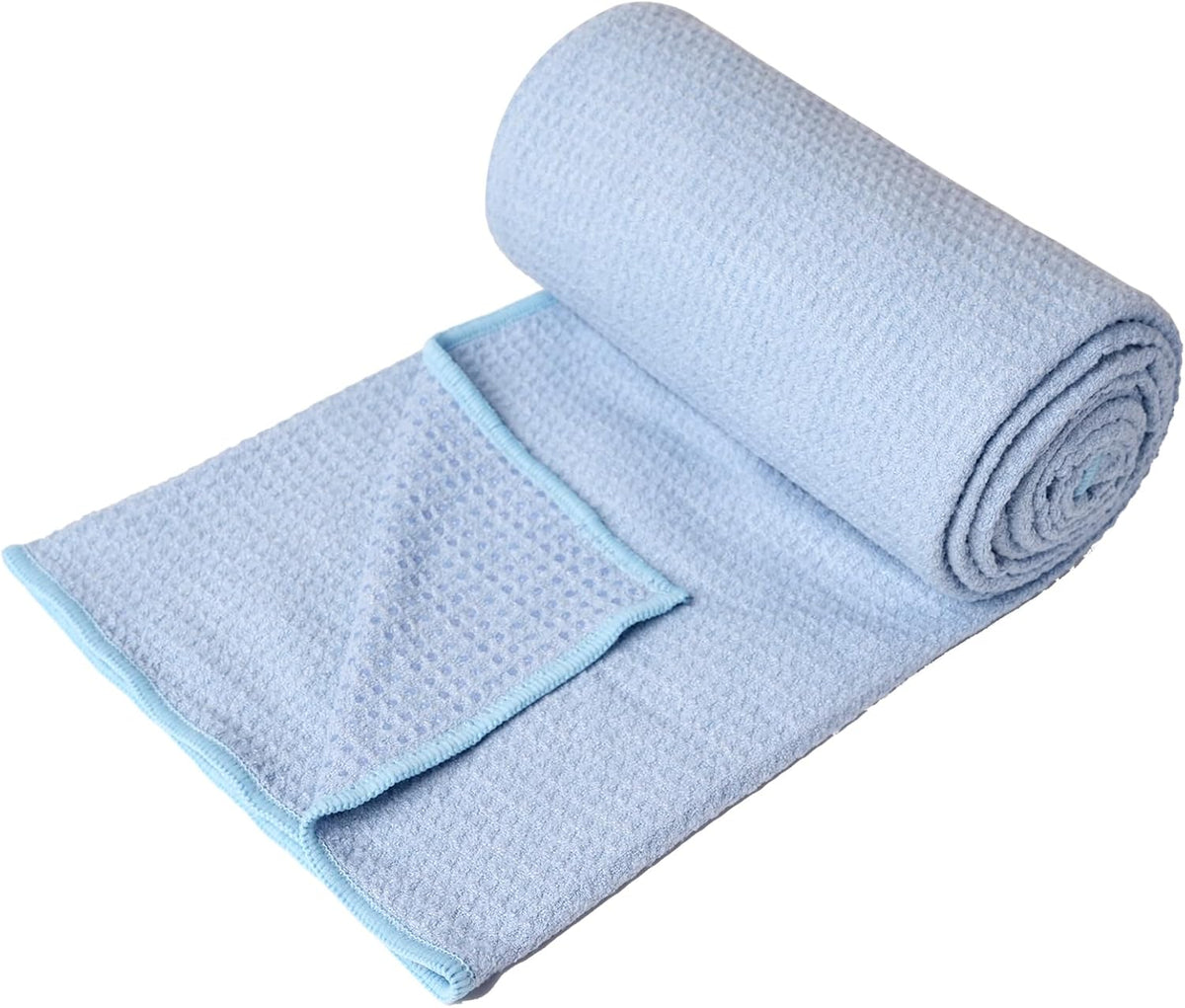 2 Pack Hot Yoga Towel, Non-Slip Yoga Mat Towel with Grip Dots Stickyfiber Sweat Absorbent Towel for Hot Yoga, Pilates and Workout 72" x 24", Blue