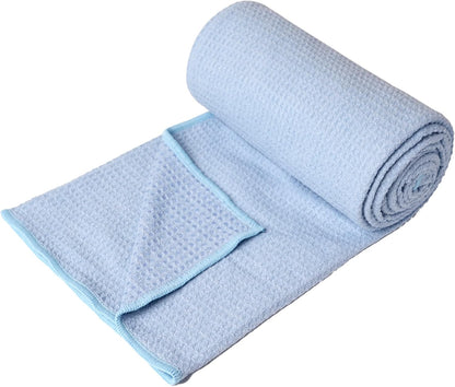 2 Pack Hot Yoga Towel, Non-Slip Yoga Mat Towel with Grip Dots Stickyfiber Sweat Absorbent Towel for Hot Yoga, Pilates and Workout 72" x 24", Blue