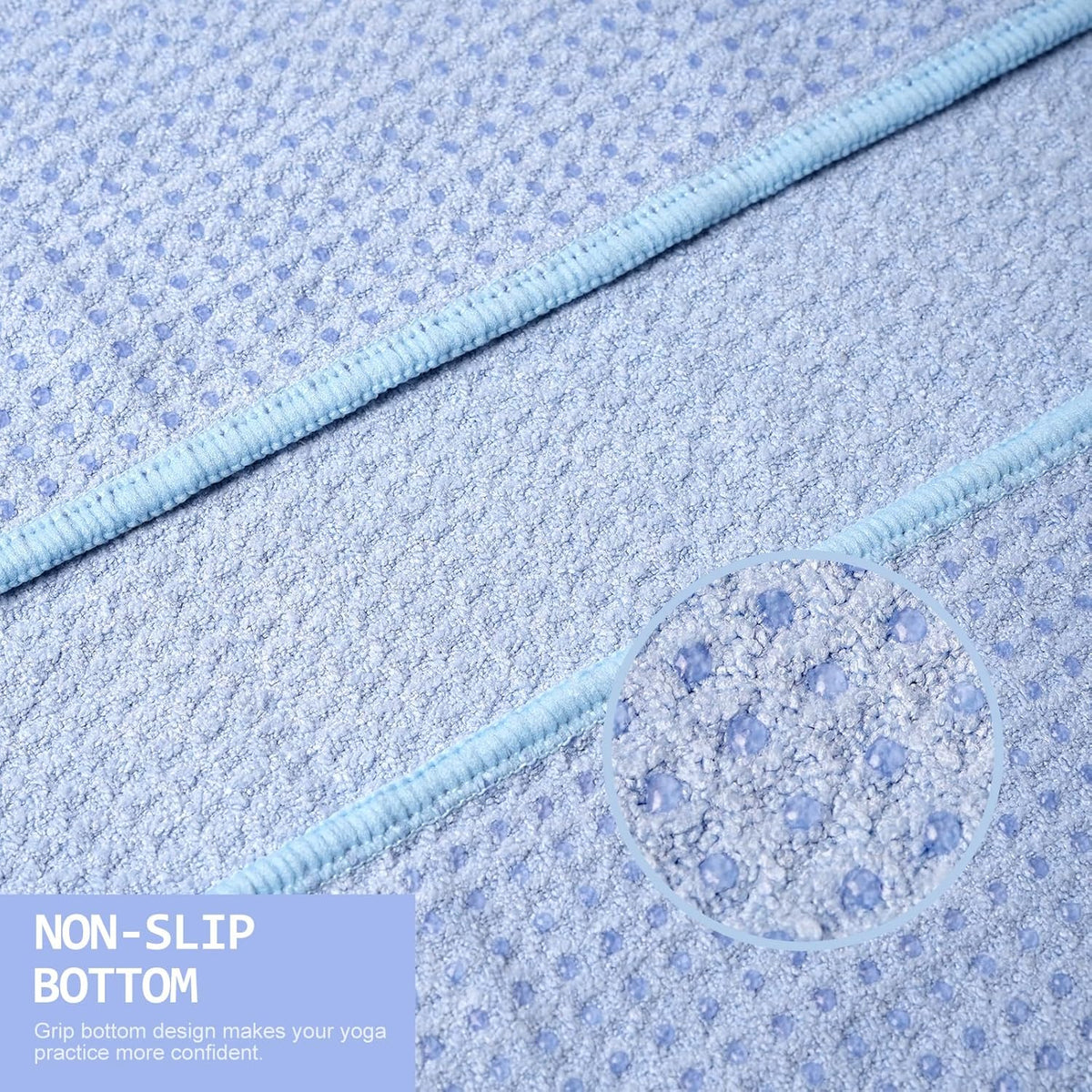 2 Pack Hot Yoga Towel, Non-Slip Yoga Mat Towel with Grip Dots Stickyfiber Sweat Absorbent Towel for Hot Yoga, Pilates and Workout 72" x 24", Blue