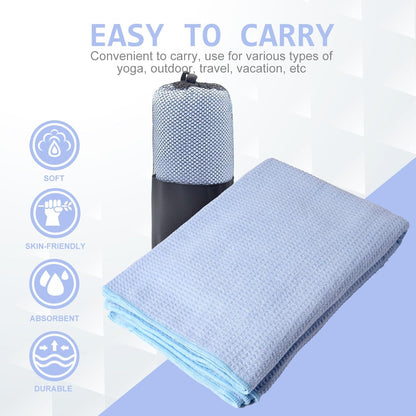 2 Pack Hot Yoga Towel, Non-Slip Yoga Mat Towel with Grip Dots Stickyfiber Sweat Absorbent Towel for Hot Yoga, Pilates and Workout 72" x 24", Blue