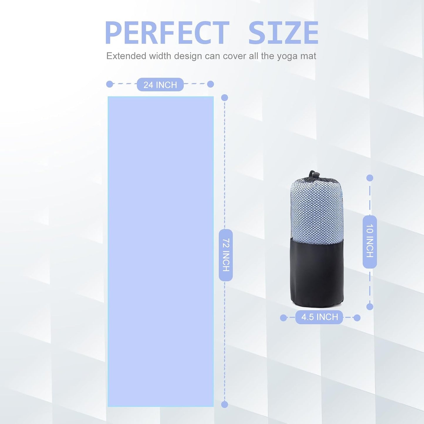 2 Pack Hot Yoga Towel, Non-Slip Yoga Mat Towel with Grip Dots Stickyfiber Sweat Absorbent Towel for Hot Yoga, Pilates and Workout 72" x 24", Blue