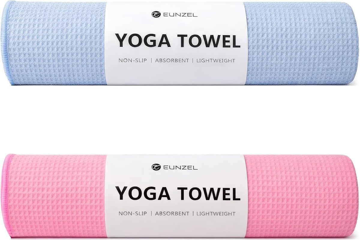 2 Pack Hot Yoga Towel, Non-Slip Yoga Mat Towel with Grip Dots Stickyfiber Sweat Absorbent Towel for Hot Yoga, Pilates and Workout 72" x 24", Blue