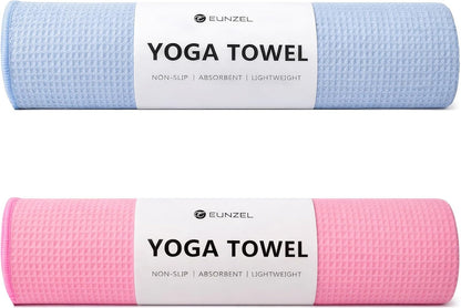 2 Pack Hot Yoga Towel, Non-Slip Yoga Mat Towel with Grip Dots Stickyfiber Sweat Absorbent Towel for Hot Yoga, Pilates and Workout 72" x 24", Blue