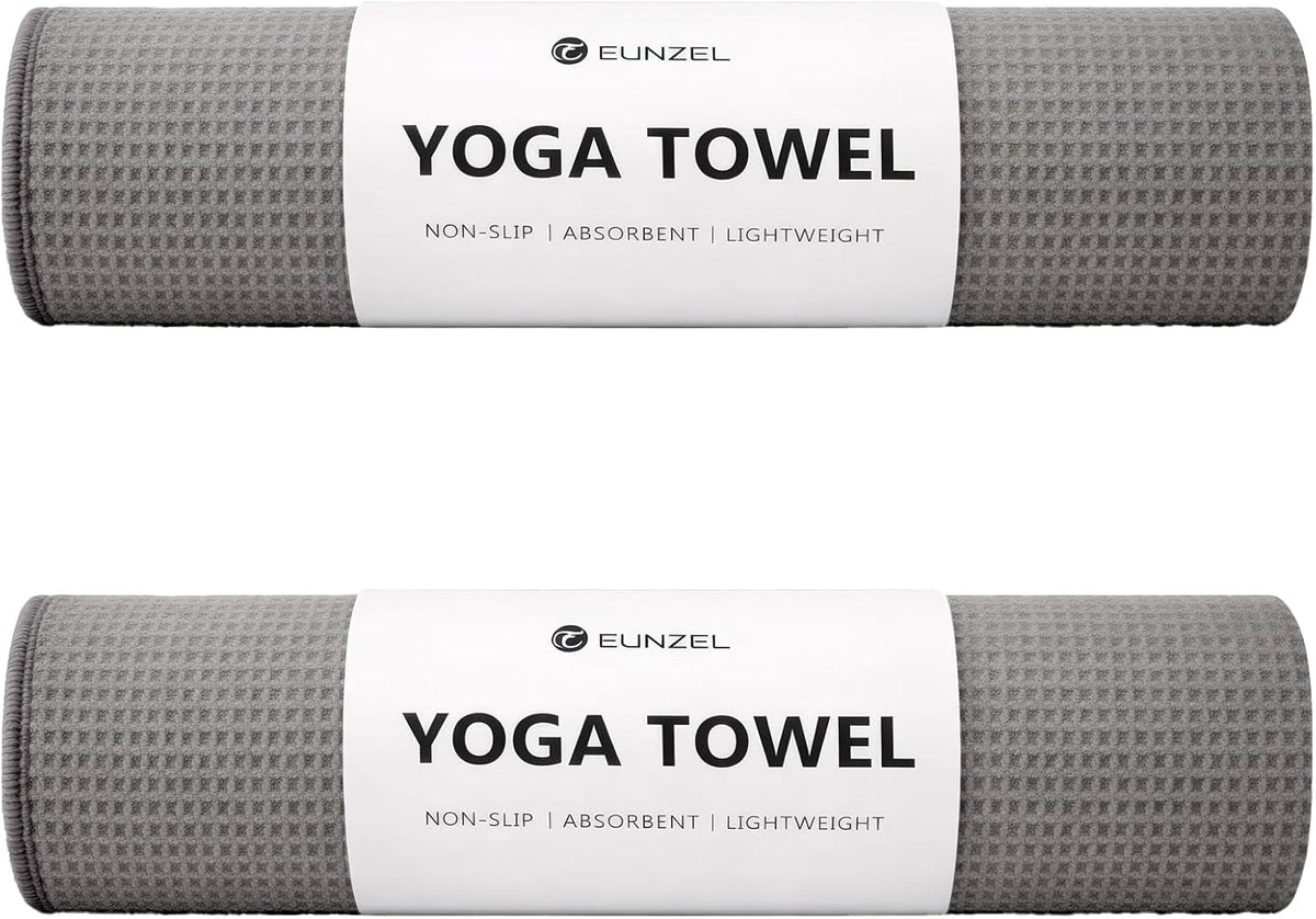 2 Pack Hot Yoga Towel, Non-Slip Yoga Mat Towel with Grip Dots Stickyfiber Sweat Absorbent Towel for Hot Yoga, Pilates and Workout 72" x 24", Blue