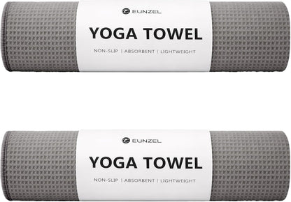 2 Pack Hot Yoga Towel, Non-Slip Yoga Mat Towel with Grip Dots Stickyfiber Sweat Absorbent Towel for Hot Yoga, Pilates and Workout 72" x 24", Blue