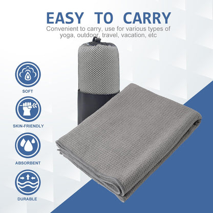 2 Pack Hot Yoga Towel, Non-Slip Yoga Mat Towel with Grip Dots Stickyfiber Sweat Absorbent Towel for Hot Yoga, Pilates and Workout 72" x 24", Blue